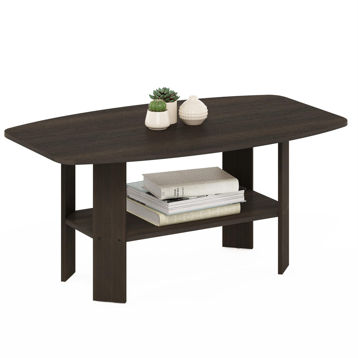 Basic 2-Tier Modern Coffee Table with Open Shelf, White
