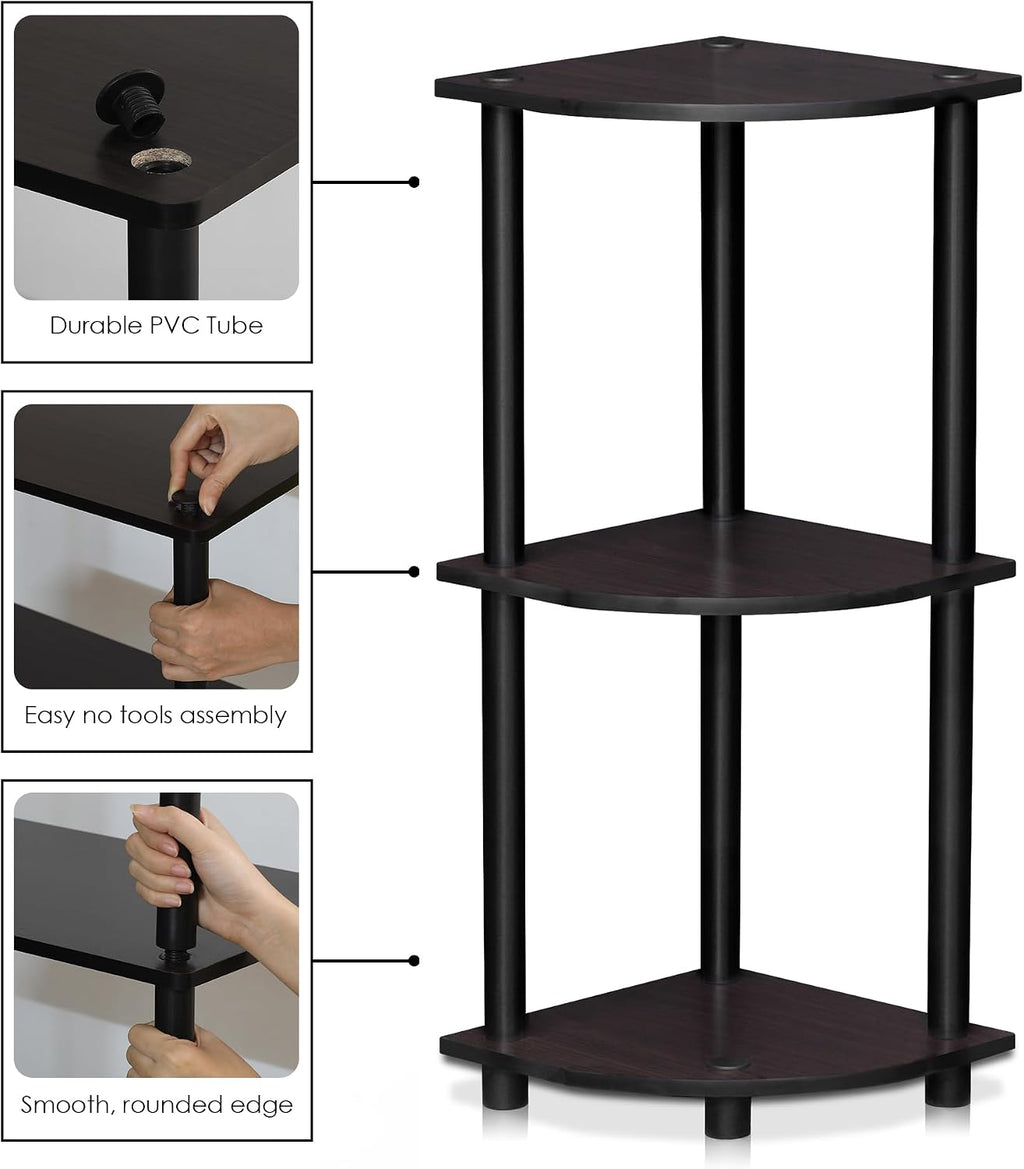 Turn-N-Tube Toolless Assembly 3-Tier Storage Shelves, Dark Walnut