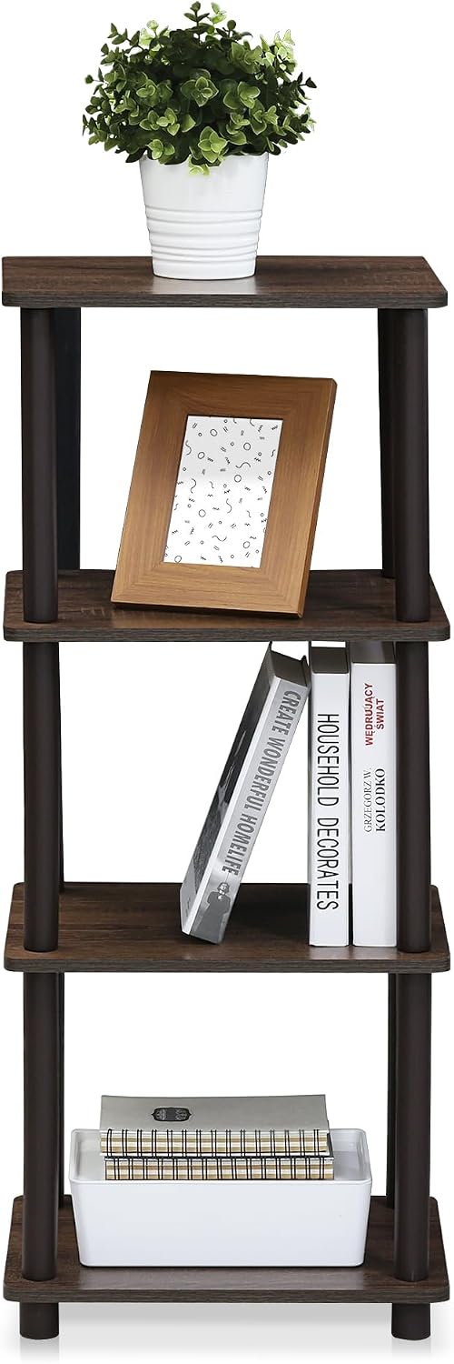 RATA Book Shelf, 5-Tier Industrial Multipurpose Flat Base Bookshelf, Bookcase with Metal Frame, Wide, Columbia Walnut
