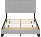 Lucy Bed Frame, Queen Size Bedframe with Geometric Design Upholstered Headboard, Bed with Adjustable Headboard, No Box Spring Needed, 12pcs Wooden Slat Support, for Bedroom, Dorm, Glacier