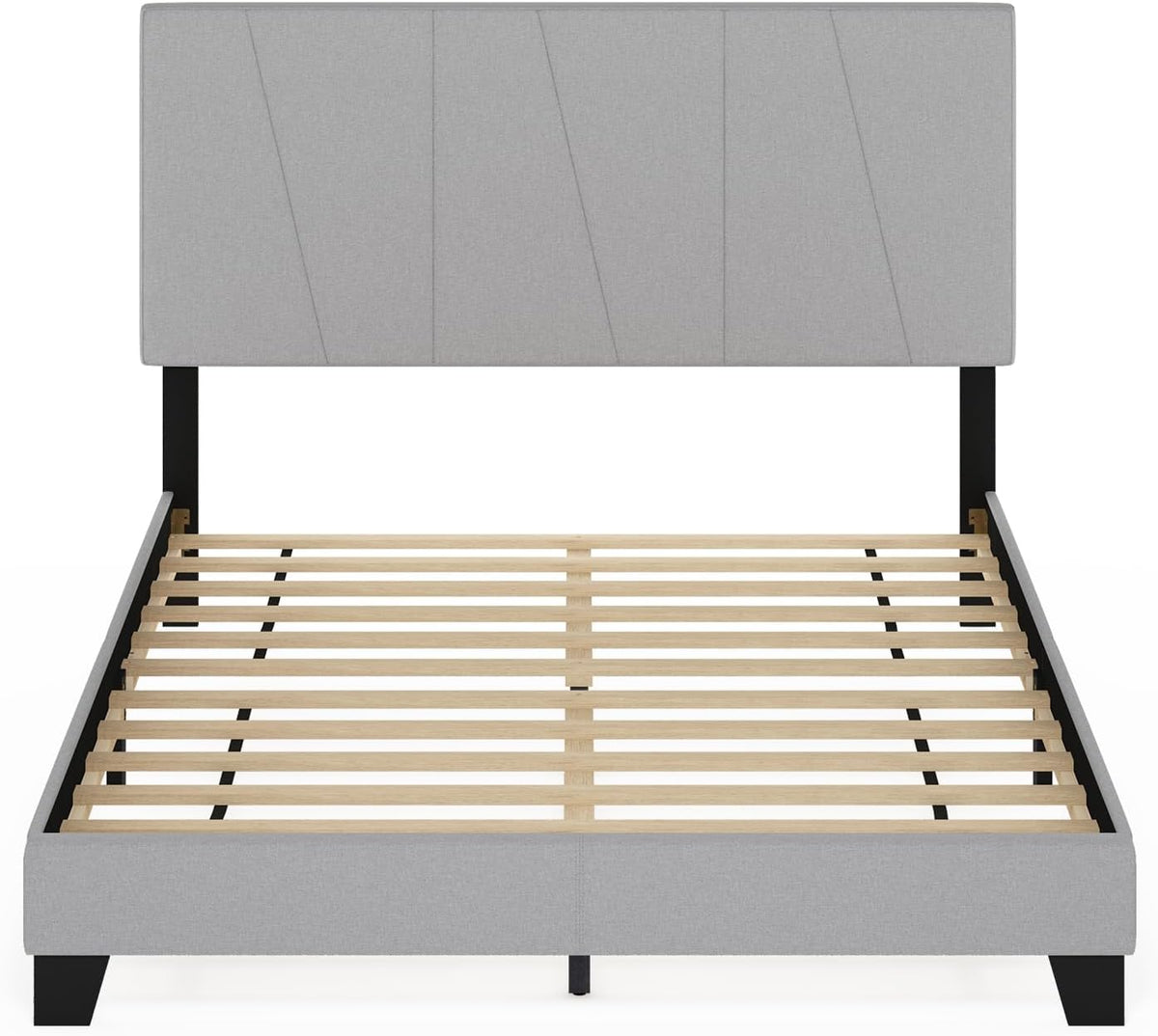 Lucy Bed Frame, Queen Size Bedframe with Geometric Design Upholstered Headboard, Bed with Adjustable Headboard, No Box Spring Needed, 12pcs Wooden Slat Support, for Bedroom, Dorm, Glacier