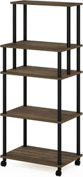 Turn-N-Tube 5-Tier Toolless Kitchen Storage Cart with Lockable Wheels, Columbia Walnut/Black