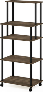 Turn-N-Tube 5-Tier Toolless Kitchen Storage Cart with Lockable Wheels, Columbia Walnut/Black