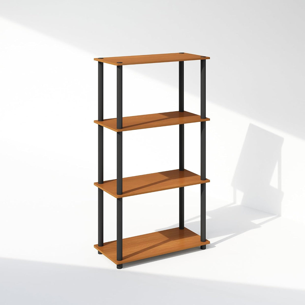 Turn-N-Tube Book Shelf, 4-Tier Bookshelf, Bookcase with Multipurpose Compact Display Rack, 11.6 x 23.6 x 43.2, for Living Room, Bedroom, Home Office, Light Cherry/Black