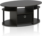 Jaya Simple Design Oval Coffee Table with Bin for Living Room, Walnut