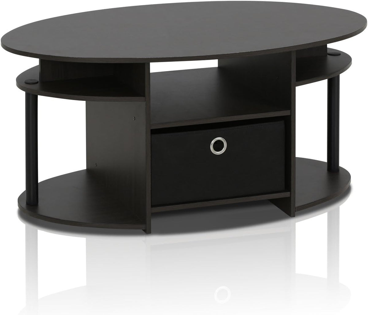 Jaya Simple Design Oval Coffee Table with Bin for Living Room, Walnut