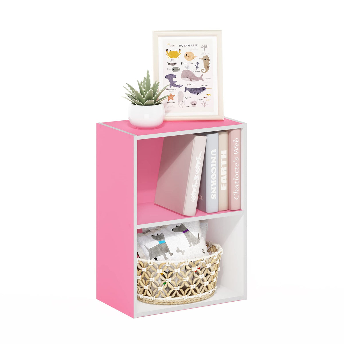 4-Tier Book Shelf, Open Shelves Bookshelf, Light Blue/White