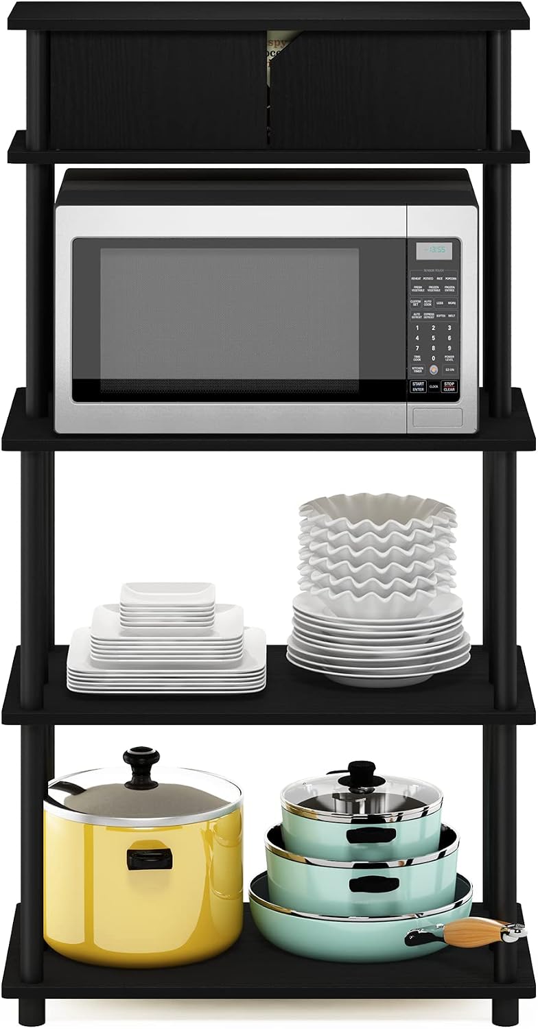 Turn-N-Tube Kitchen Storage Shelf with Top Cabinet for Kitchen, Dining Room and Home Office, Americano/Black