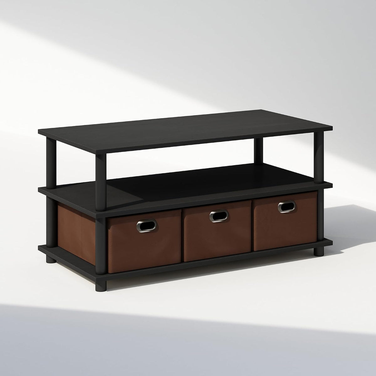 Turn-N-Tube Shoe Rack, 3-Tier Compact Shoe Organizer, Toolless Shoe Storage with Bin Drawers and Open Shelves, 15.5 x 31.2 x 15.4, for Closet Entryway, Office, Garage, Black Oak