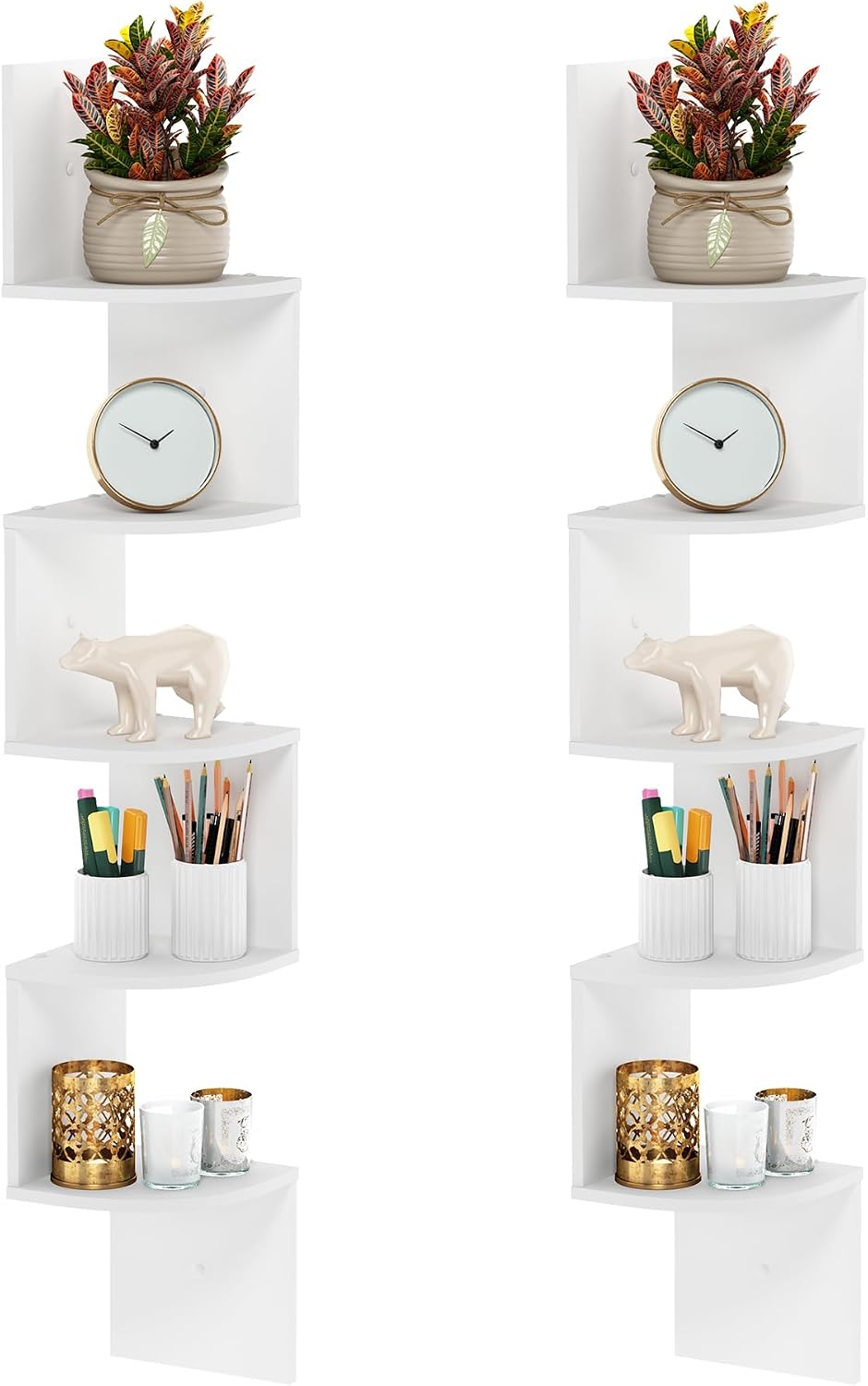 Rossi Set of 2 5-Tier Floating Corner Shelf, White