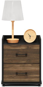 Tidur Night Stand with Drawers, 2 Drawers, Brown Walnut/Black