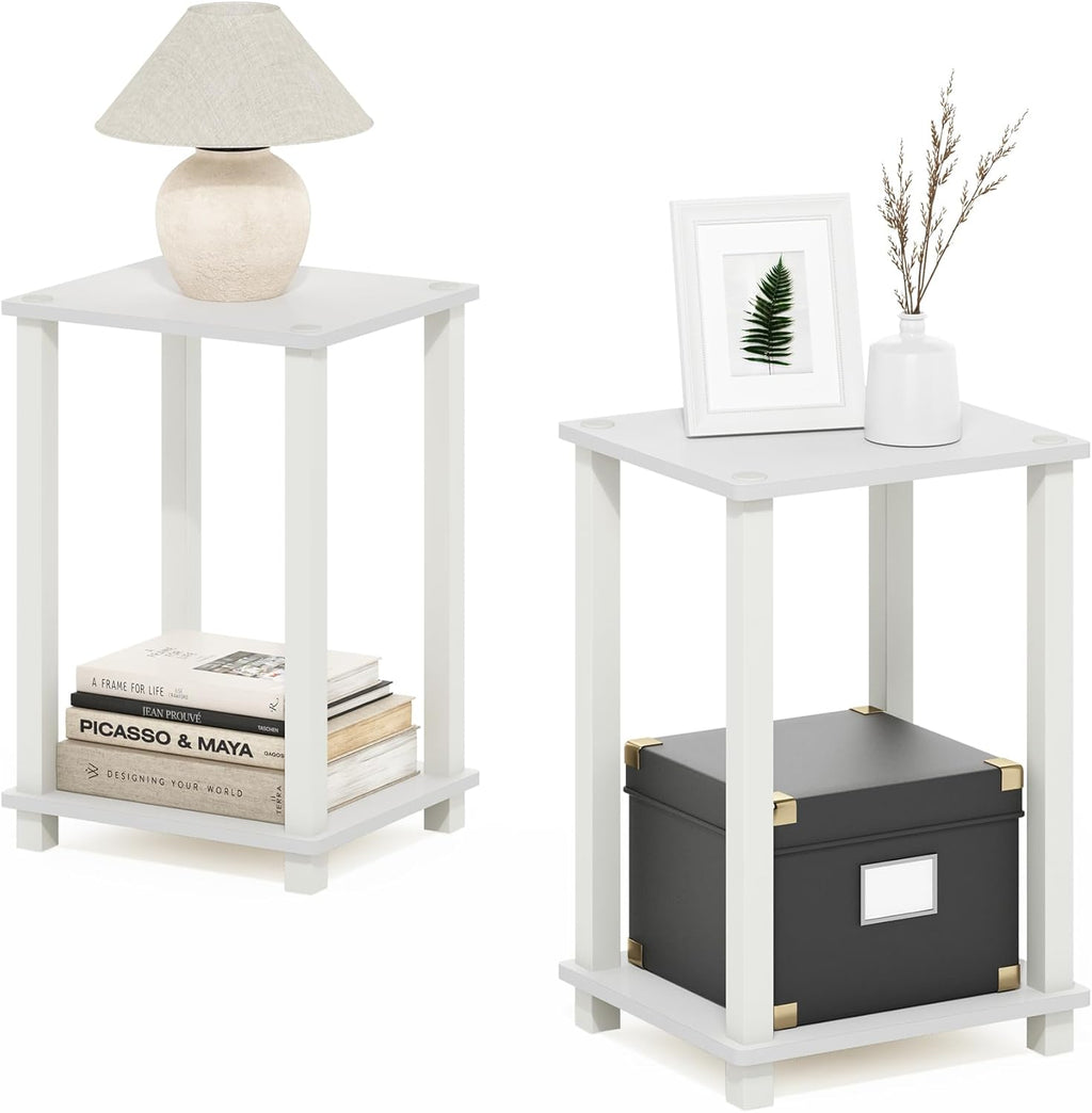 Simplistic Side Tables Set of 2, 2-Tier Small End Tables with Open Shelf, Easy Assembly Toolless Night Stands, Nightstand, for Living Room, Bedroom, White