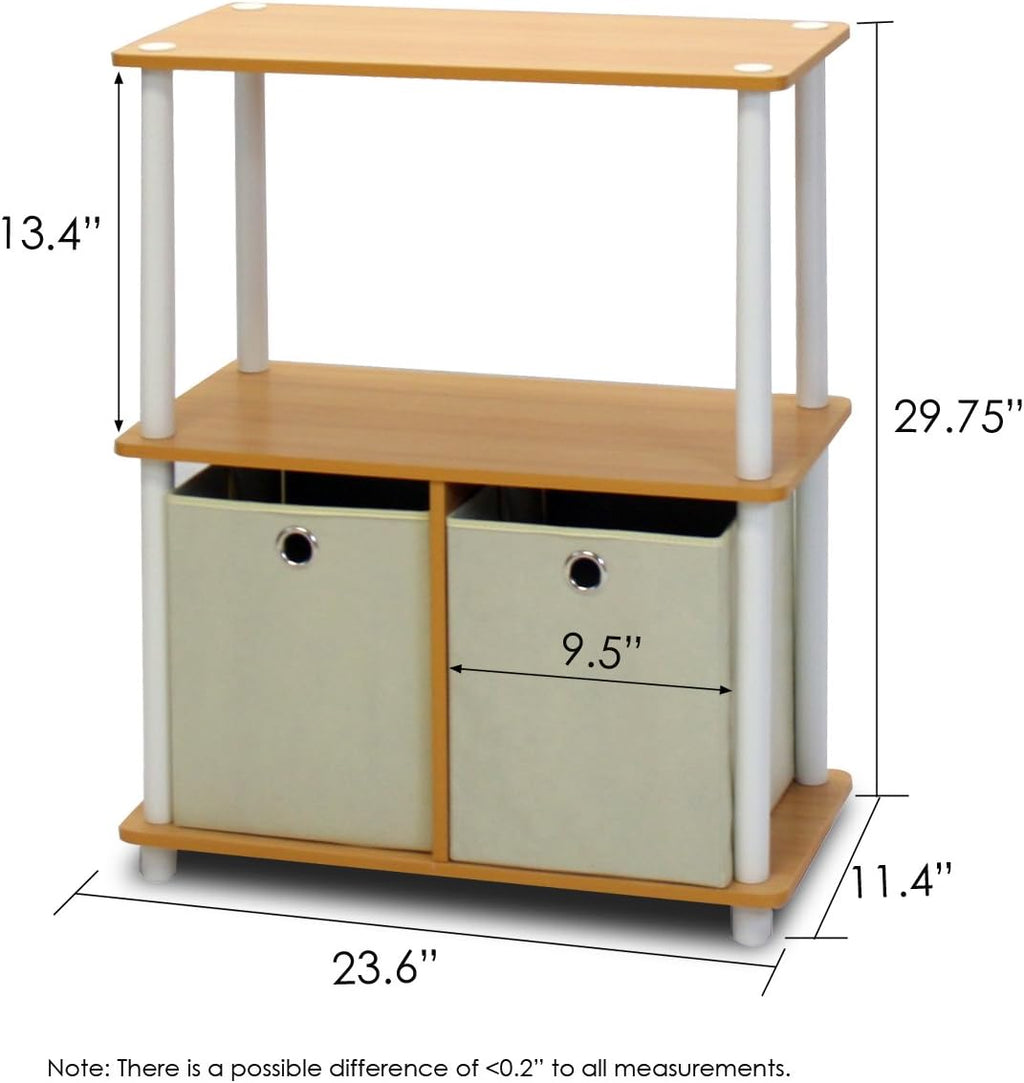 99152BE/WH/IV 3-Tier Go Green Multipurpose Storage Rack Shelving Unit Bookshelf Cabinet with 2 Bins, Beech Finish