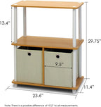 99152BE/WH/IV 3-Tier Go Green Multipurpose Storage Rack Shelving Unit Bookshelf Cabinet with 2 Bins, Beech Finish