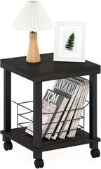 Turn-N-Tube Side Table, 2-Tier Thick Tabletop End Table with Wheels, Toolless Assembly Night Stand, Bedside Table with Open Shelf, for Living Room, Bedroom, Espresso