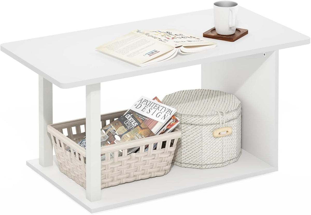 Basic 2-Tier Modern Coffee Table with Open Shelf, White