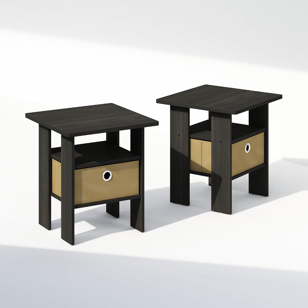 TIDUR Night Stand Set of 2, Nightstand with Storage, Espresso