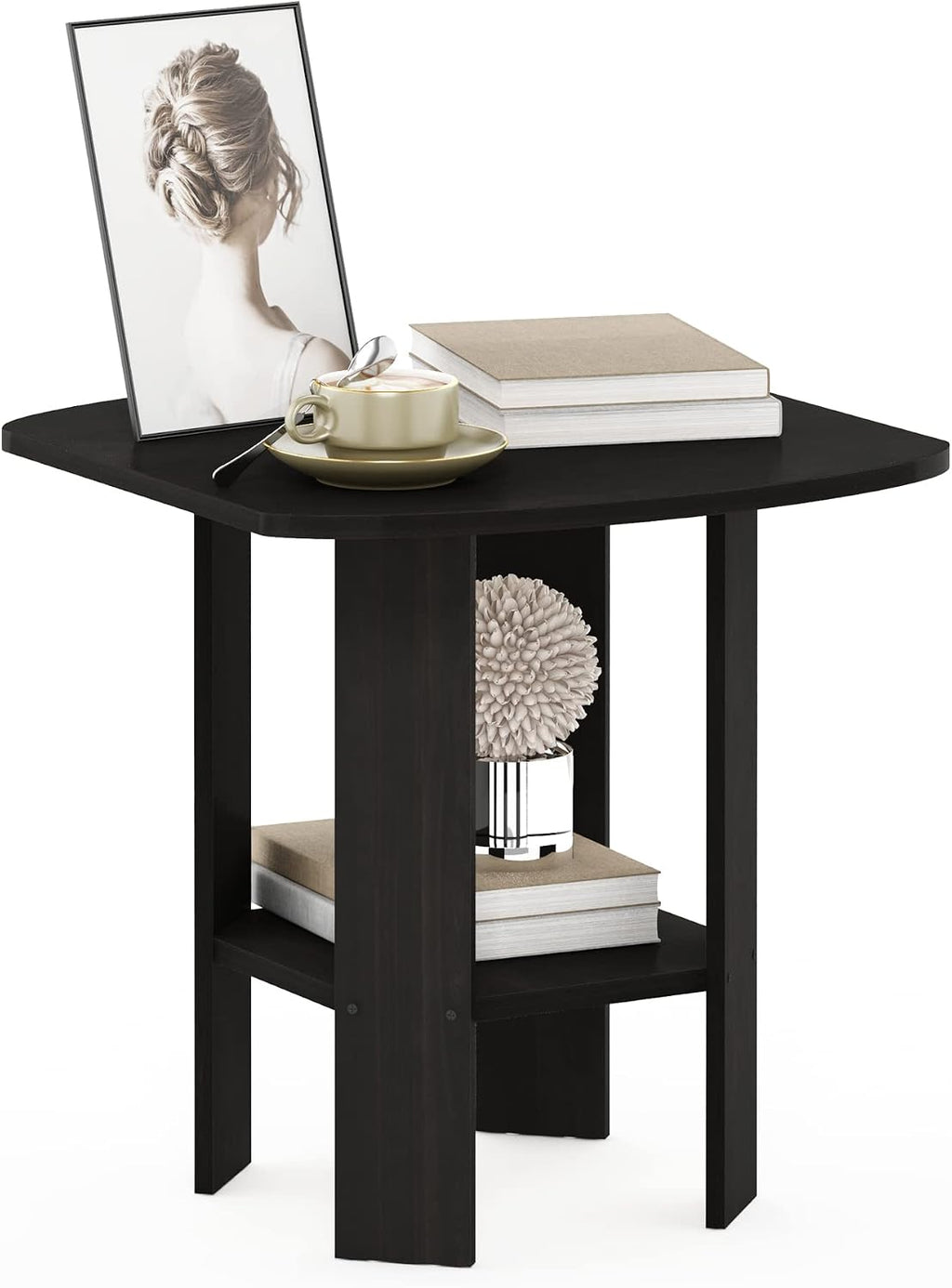 SIMPLE DESIGN Side Table, 2-Tier Modern End Table with Soft Edges, Open Shelves Night Stand, Bedside Table, for Living Room, Bedroom, Espresso