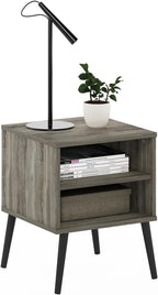 Claude Mid Century Style Nightstand with Wood Legs, 15.55 (D) x 15.55 (W) x 20.16 (H) inches, French Oak Grey