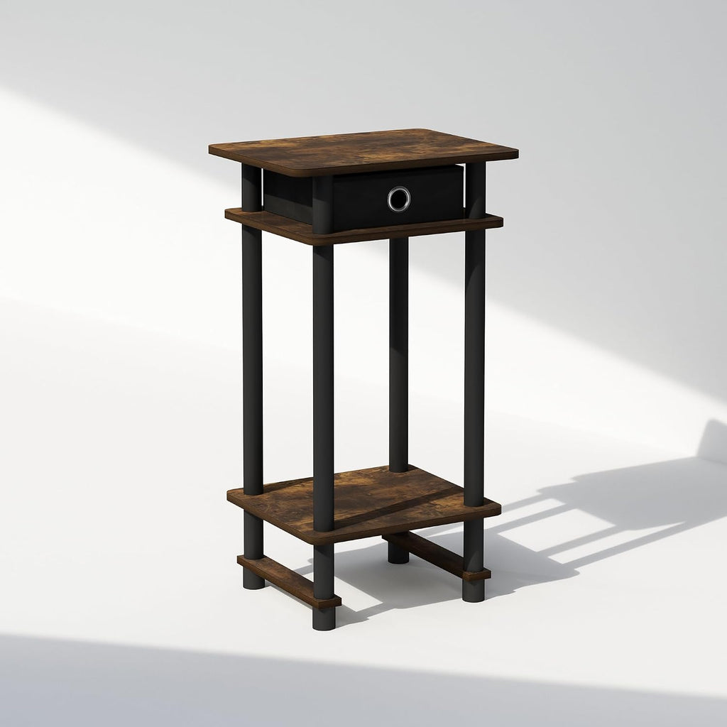 Turn-N-Tube Tall Nightstand with Bin, 1-Pack, Plastic Poles, Amber Pine/Black