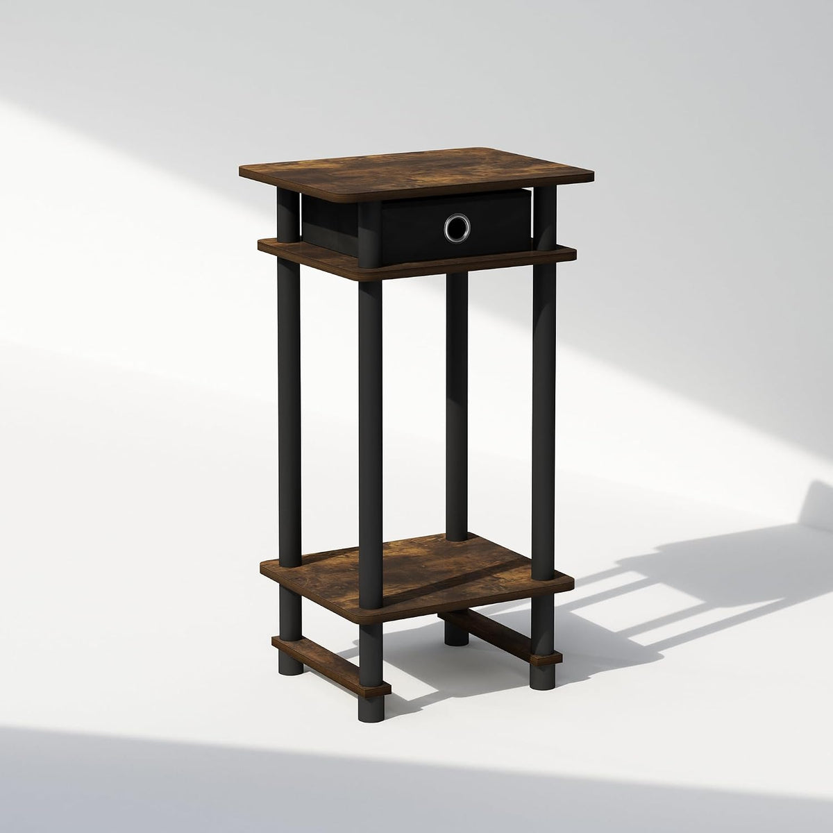 Turn-N-Tube Tall Nightstand with Bin, 1-Pack, Plastic Poles, Amber Pine/Black