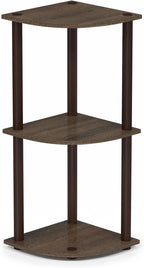 Turn-N-Tube Toolless Assembly 3-Tier Corner Shelf, Black Corner Book Shelf, Open Shelves Bookshelf, for Organization and Storage, Living Room, Home Office, Bedroom, Black Walnut