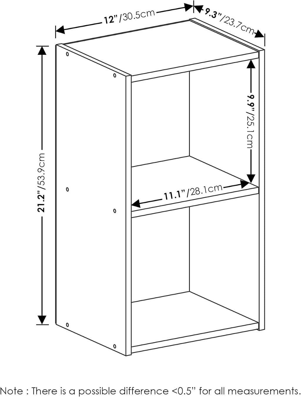 PASIR Book Shelf, 2-Tier Modern Bookshelf, Open Shelves Bookcase 9 x 12 x 21, Easy Assembly, for Living Room, Bedroom, Home Office, Blackwood