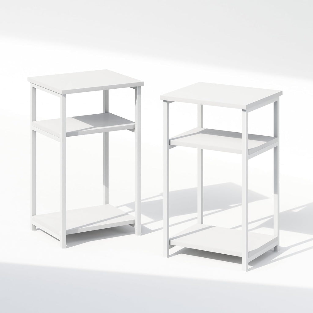 Simplistic Night Stand Set of 2, 3-Tier Open Shelf Design Nightstand with Metal Frame, Bedside Table, End Table, Side Table, for Bedroom, Closet, White