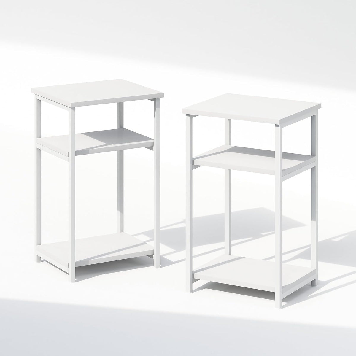Simplistic Night Stand Set of 2, 3-Tier Open Shelf Design Nightstand with Metal Frame, Bedside Table, End Table, Side Table, for Bedroom, Closet, White