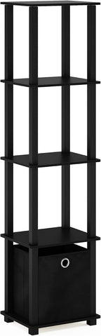 Turn-N-Tube Book Shelf, 5-Tier Square Open Frame Display Shelf, Corner Storage Shelves with Storage Bin, Shelving Unit, for Organization and Storage, Living Room, Garage, Home Office, Black