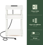 Just 3-Tier Charging Station Side Table, End Table, Plain White