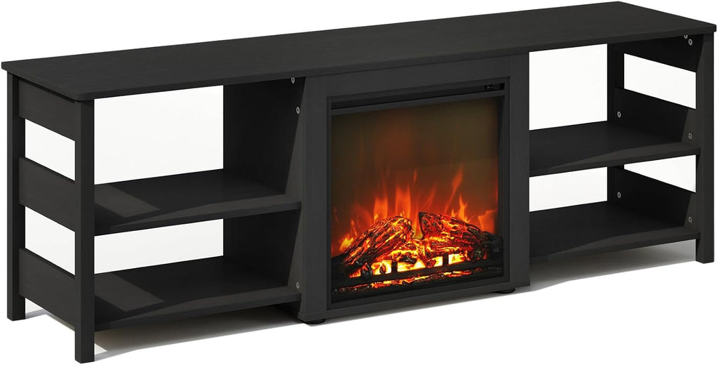 Jensen Fireplace TV Stand, NO Heat Decorative Electric Fireplace TV Stand for TV up to 70 Inch, with Open Storage, for Living Room, Americano