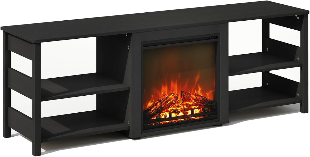 Jensen Fireplace TV Stand, NO Heat Decorative Electric Fireplace TV Stand for TV up to 70 Inch, with Open Storage, for Living Room, Americano