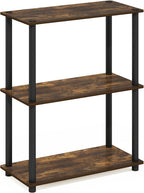 Turn-N-Tube Toolless Assembly Storage Shelves, 3-Tier Rustic Brown Book Shelf, Open Storage Bookshelf, for Organization and Storage, Living Room, Home Office, Bedroom, Amber Oak
