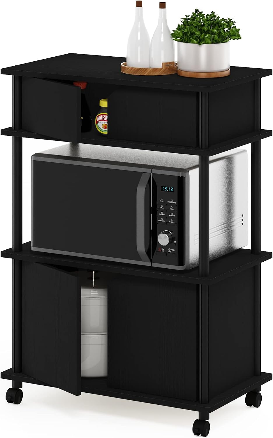 Turn-N-Tube Kitchen Storage Cart with Cabinet with Lockable Wheels, Americano/Black
