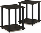 Simplistic Set of 2 Toolless 2-Tier Night Stand, Espresso