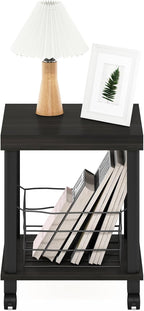 Turn-N-Tube Side Table, 2-Tier Thick Tabletop End Table with Wheels, Toolless Assembly Night Stand, Bedside Table with Open Shelf, for Living Room, Bedroom, Espresso