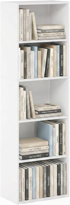 PASIR Book Shelf, 5-Tier Modern Bookshelf, Open Shelves Bookcase 9 x 12 x 52, Easy Assembly, for Living Room, Bedroom, Home Office, White