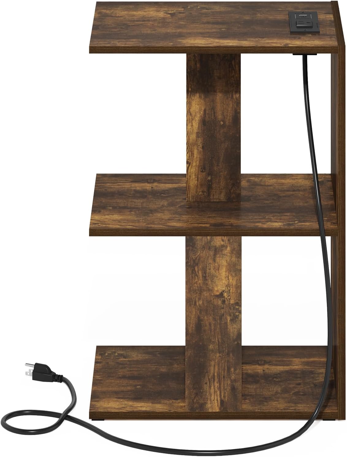 BOYATE 2-Tier Night Stand with Charging Station, Amber Pine