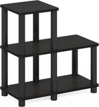 Turn-N-Tube Toolless Assembly 2-Tier Ladder Shape Black Book Shelf with Open Frame Design, Corner Shelf, Open Shelves, for Living Room, Garage, Home Office, Black Espresso