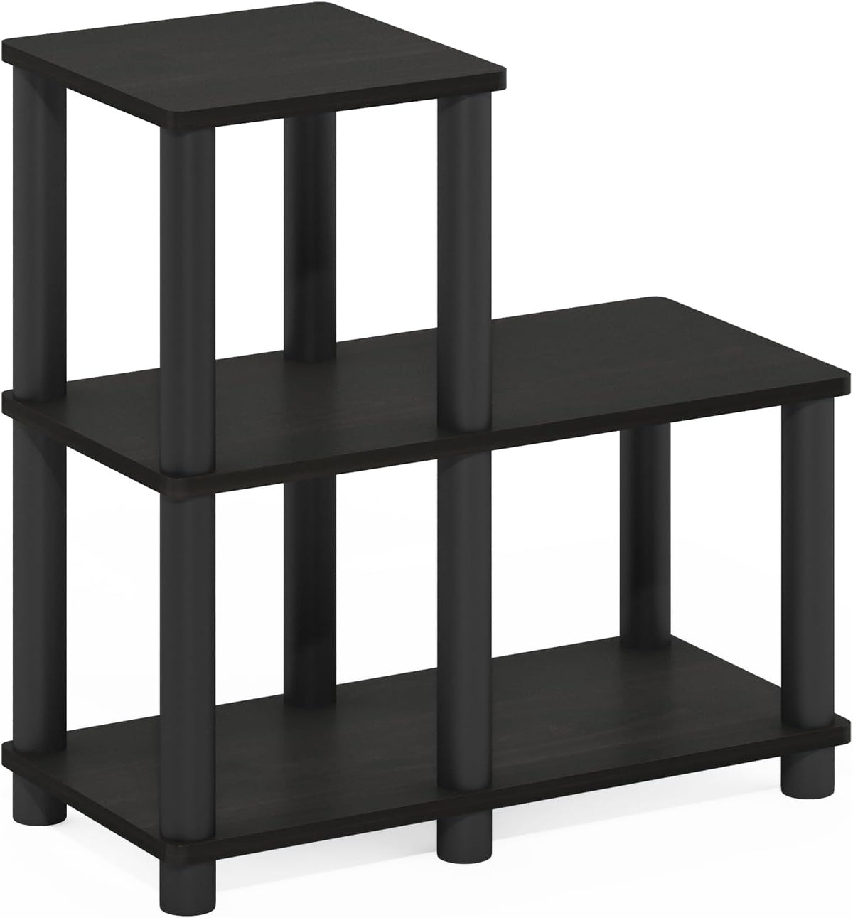 Turn-N-Tube Toolless Assembly 2-Tier Ladder Shape Black Book Shelf with Open Frame Design, Corner Shelf, Open Shelves, for Living Room, Garage, Home Office, Black Espresso