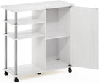 Helena Utility Kitchen Island and Storage Cart on Wheels, 4-Tier, Stainless Steel Tubes, White Oak/Chrome