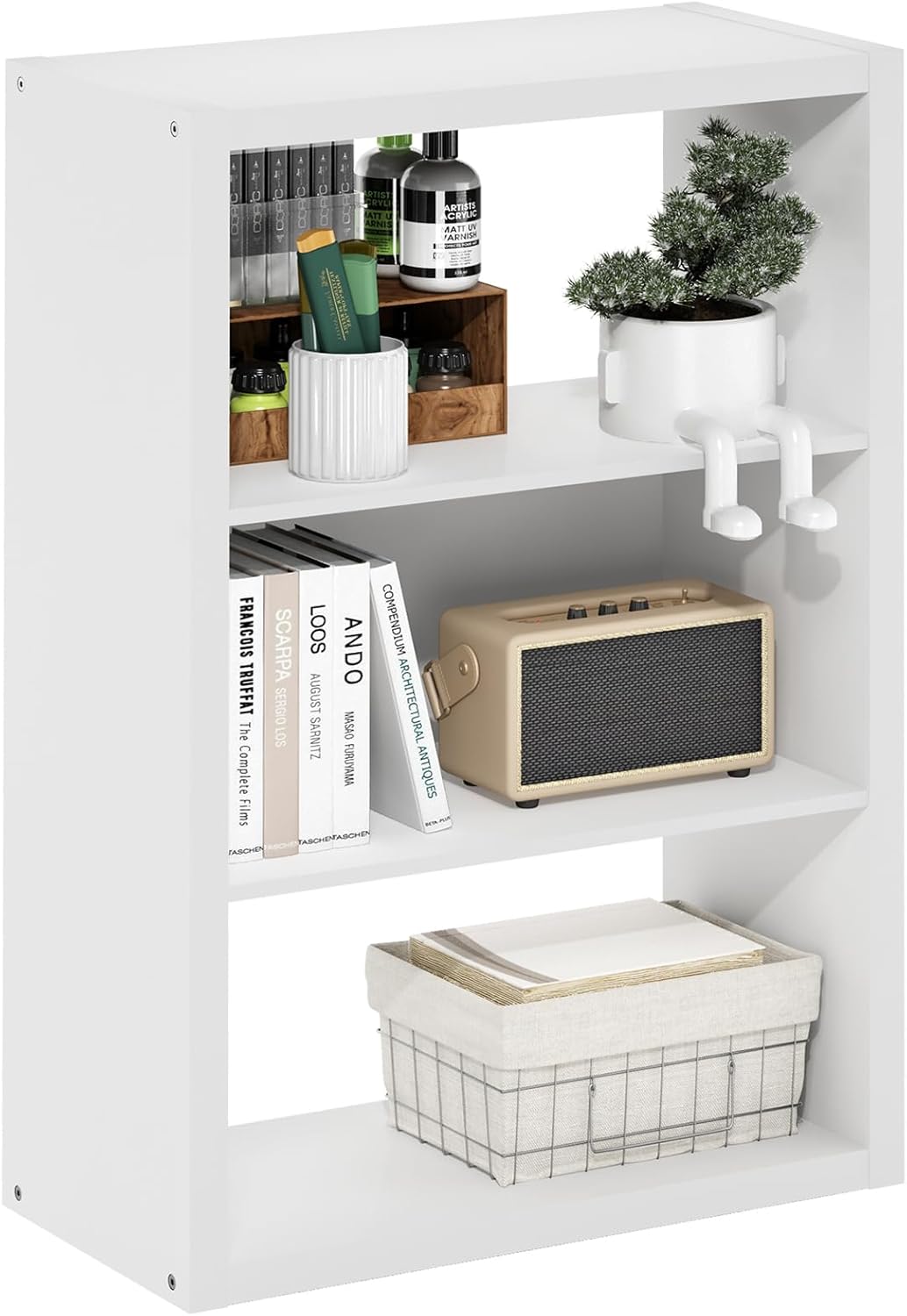 Viola Book Shelf, 3-Tier Bookshelf, Extra Thick Frame Bookcase with Open Shelf, Open Back Design, 11.3" x 23.2" x 35.9", for Living Room, Bedroom, Home Office, White