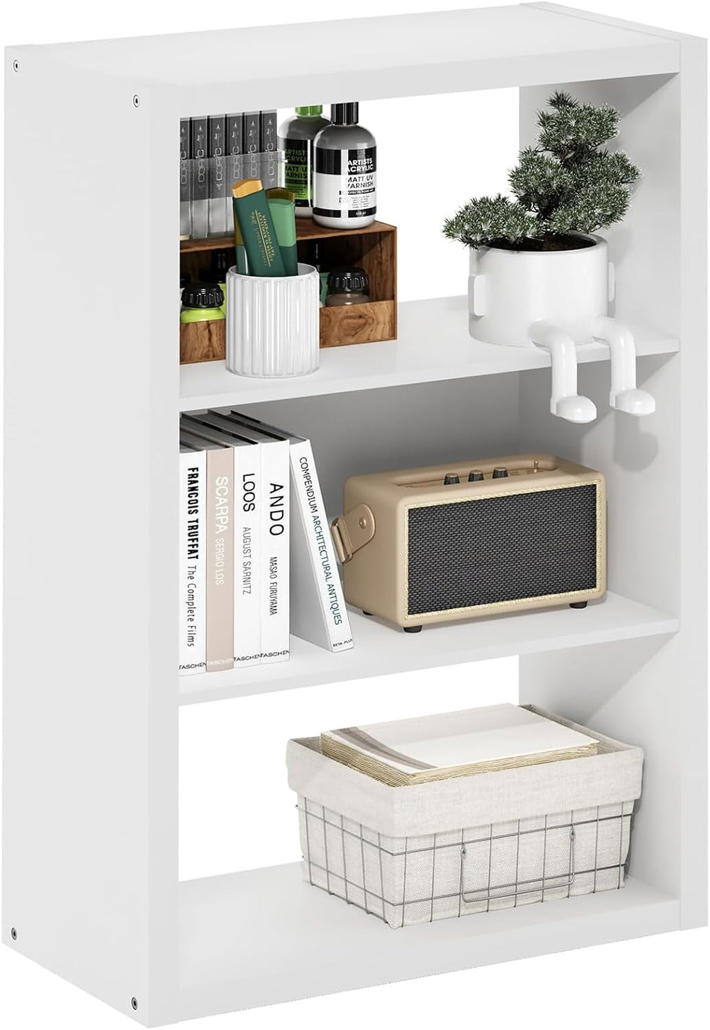 Viola Book Shelf, 3-Tier Bookshelf, Extra Thick Frame Bookcase with Open Shelf, Open Back Design, 11.3" x 23.2" x 35.9", for Living Room, Bedroom, Home Office, White