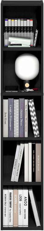Fulda Book Shelf, 5-Tier Tall Narrow Bookshelf, Standing Bookcase with 10-in Width Storage Shelf, 9.3 x 9.8 x 51.9, for Organization Storage, for Living Room, Bedroom, Home Office, Blackwood