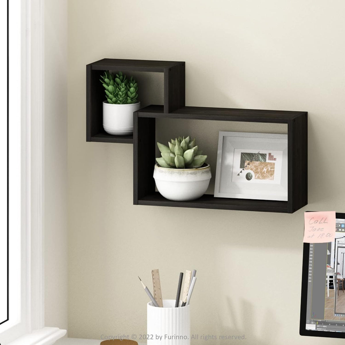 Rossi Interweave Wall Mount Floating Decorative Shelf, Set of 2, Espresso
