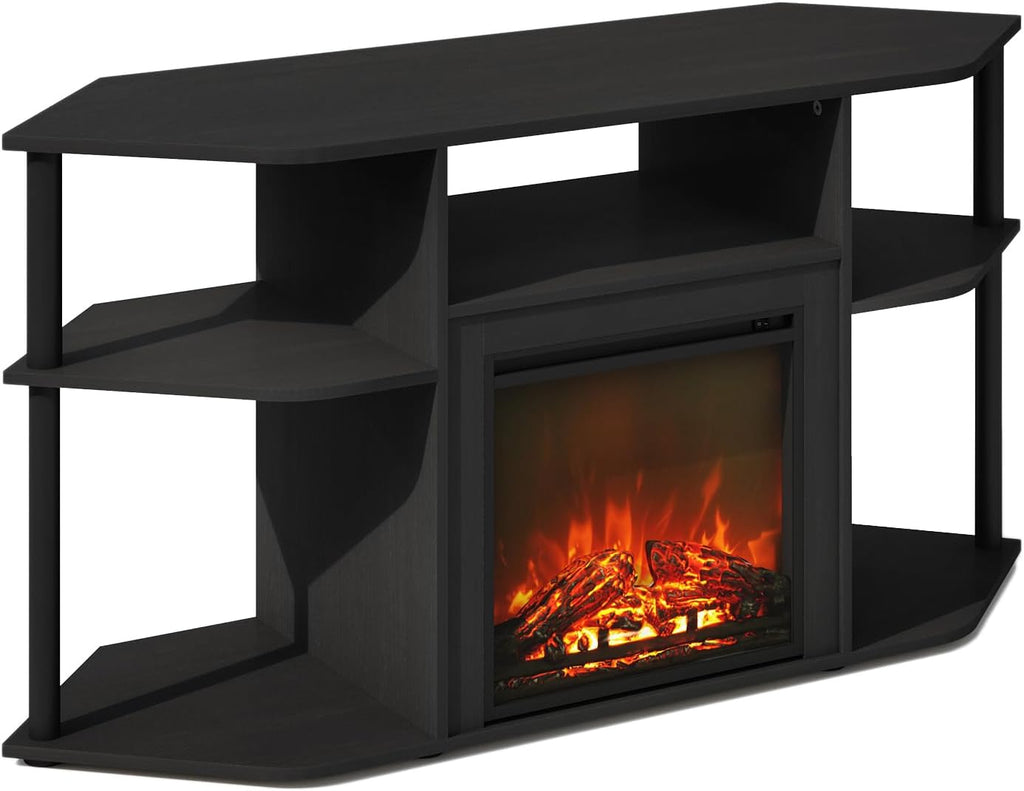 Jensen Fireplace TV Stand, NO Heat Decorative Electric Fireplace Corner TV Stand for TV up to 55 Inch, with Open Shelf, for Living Room, Americano/Black
