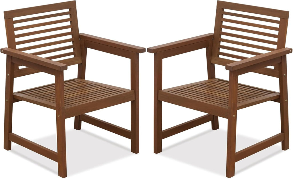 TIOMAN Patio Chair, Set of Two, Outdoor Lawn Chair, Armchair Without Cushion, for Patio, Garden, Porch, Light Wood