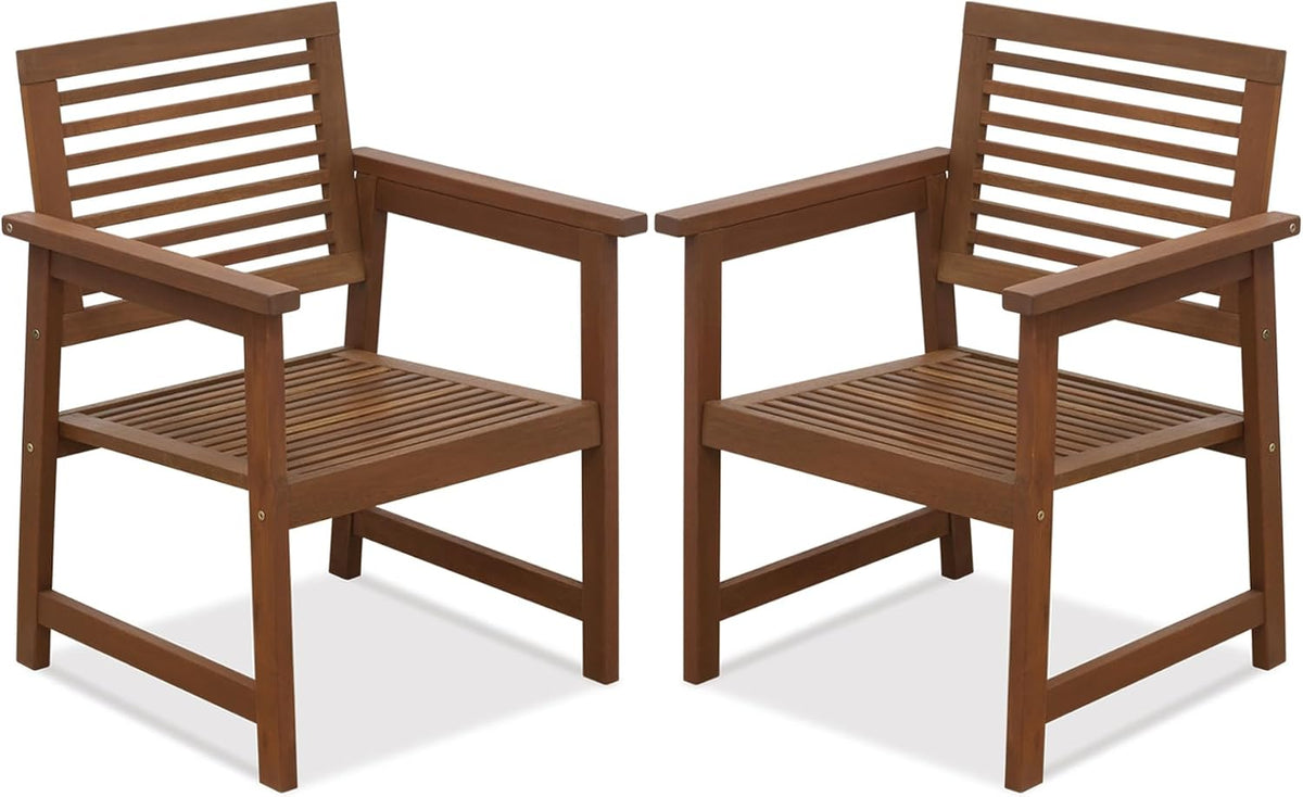 TIOMAN Patio Chair, Set of Two, Outdoor Lawn Chair, Armchair Without Cushion, for Patio, Garden, Porch, Light Wood