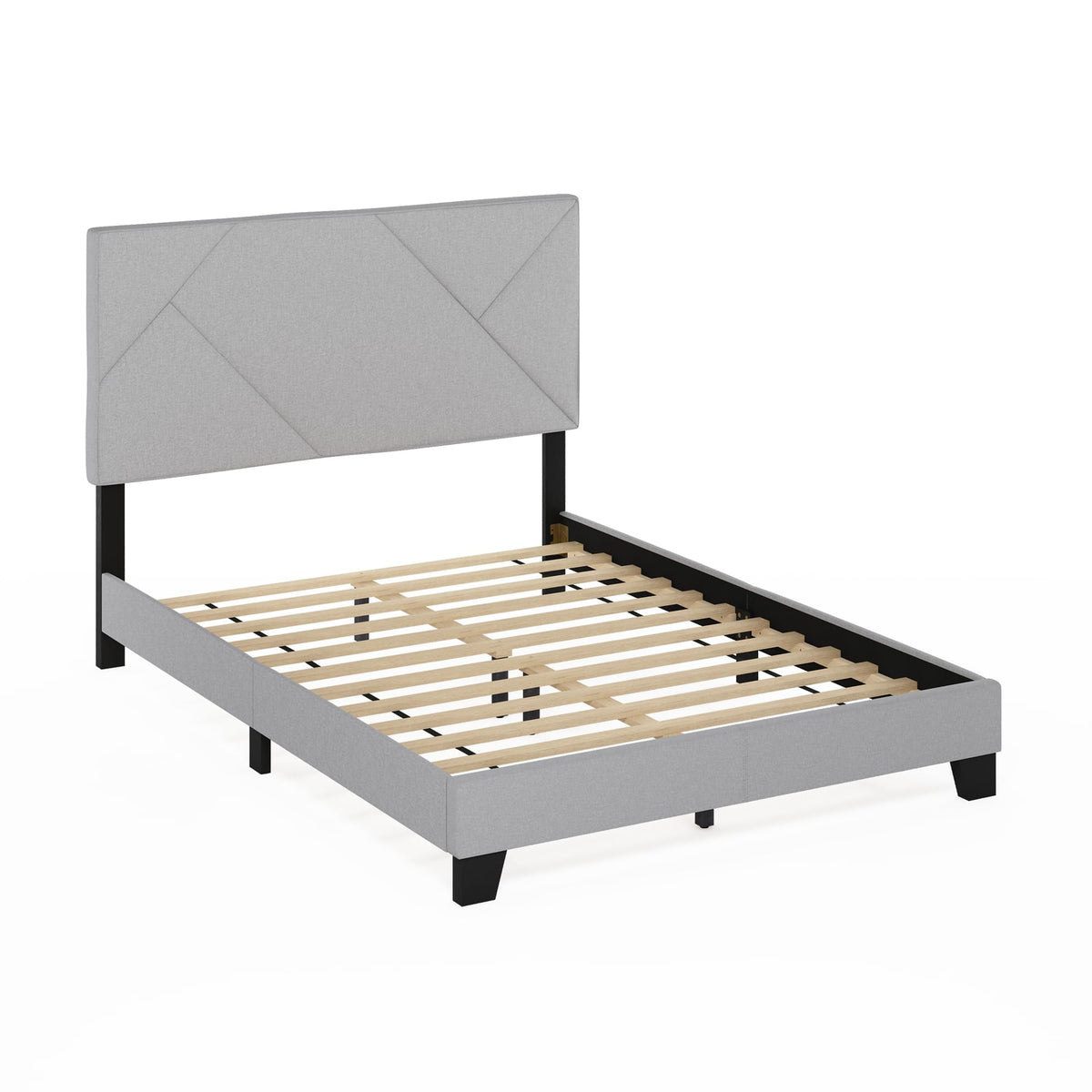 Skylar Full Size Bed Frame with Geometric Design Upholstered Headboard, Bedframe with Adjustable Headboard, No Box Spring Needed, 12pcs Wooden Slat Support, for Bedroom, Dorm, Light Grey